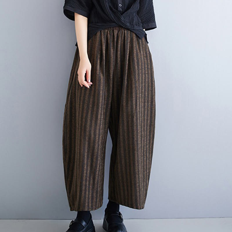 Buddha Stones Casual 7-8 Length Corduroy Stripes Women's Polyester Wide Leg Pants With Pockets - image 17