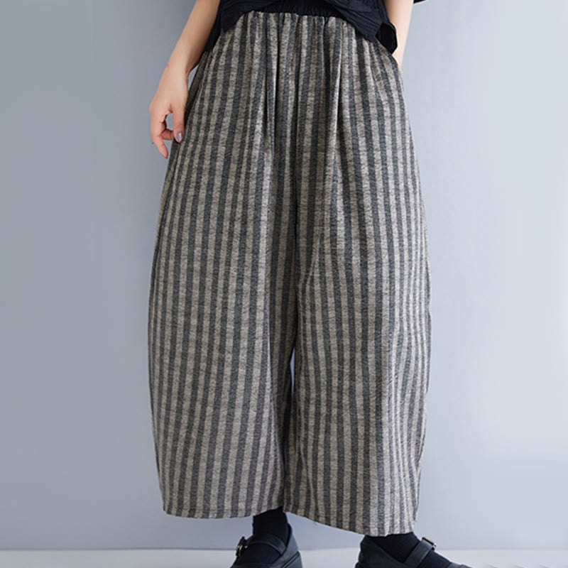 Buddha Stones Casual 7-8 Length Corduroy Stripes Women's Polyester Wide Leg Pants With Pockets - image 10