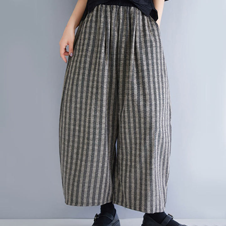 Buddha Stones Casual 7-8 Length Corduroy Stripes Women's Polyester Wide Leg Pants With Pockets - image 10