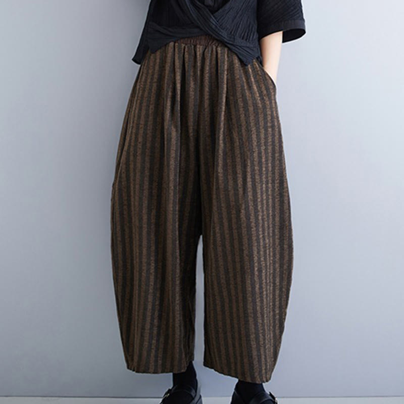Buddha Stones Casual 7-8 Length Corduroy Stripes Women's Polyester Wide Leg Pants With Pockets - image 15