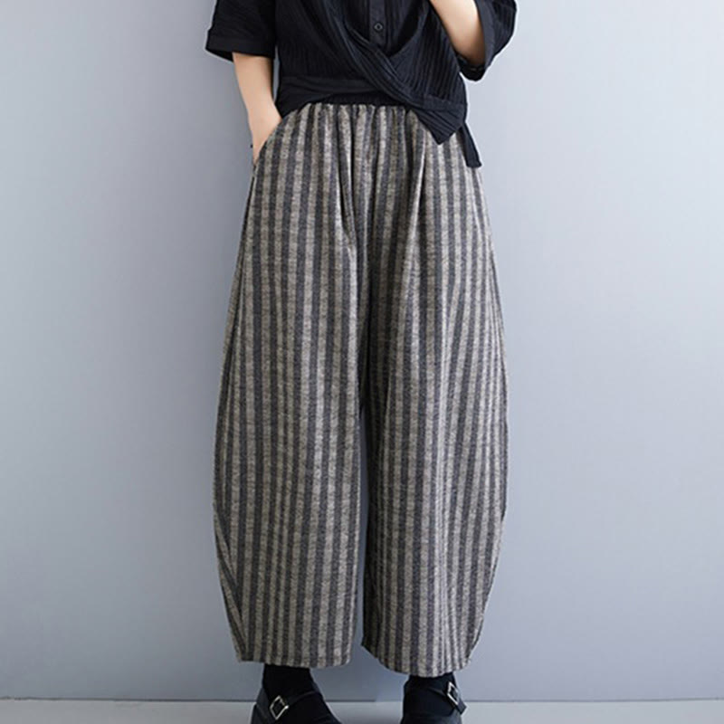Buddha Stones Casual 7-8 Length Corduroy Stripes Women's Polyester Wide Leg Pants With Pockets - image 2
