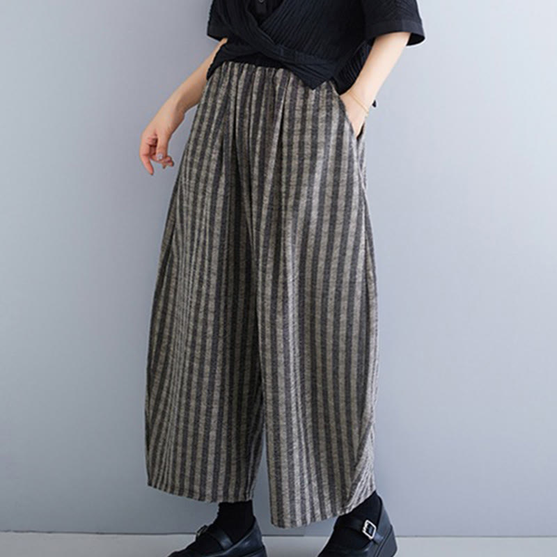 Buddha Stones Casual 7-8 Length Corduroy Stripes Women's Polyester Wide Leg Pants With Pockets - image 11