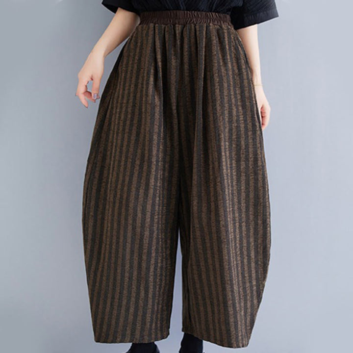 Buddha Stones Casual 7-8 Length Corduroy Stripes Women's Polyester Wide Leg Pants With Pockets - SaddleBrown - US8-10,UK/AU12-14,EU40-42 (2XL) - image 13