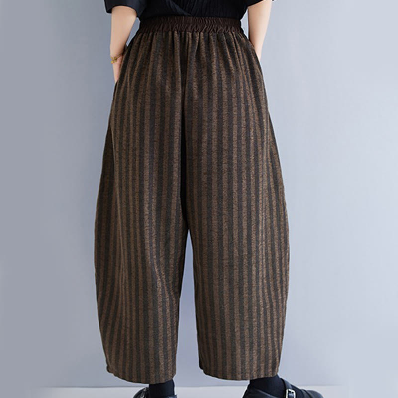 Buddha Stones Casual 7-8 Length Corduroy Stripes Women's Polyester Wide Leg Pants With Pockets - image 21