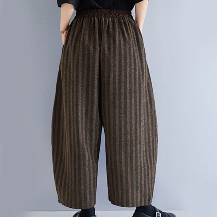 Buddha Stones Casual 7-8 Length Corduroy Stripes Women's Polyester Wide Leg Pants With Pockets - image 21