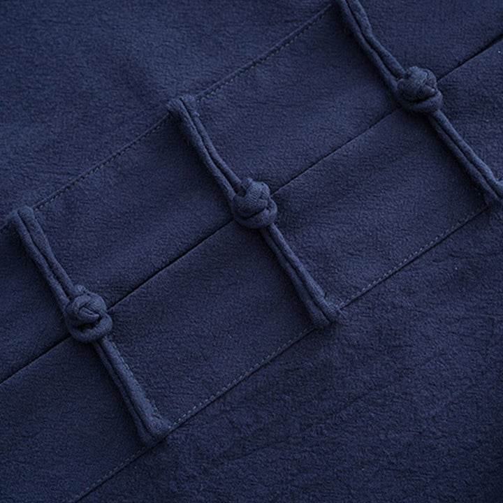 Buddha Stones 2Pcs Tang Suit Men's Frog-Button Cotton Long Sleeve Shirt Pants Set With Pockets - image 7