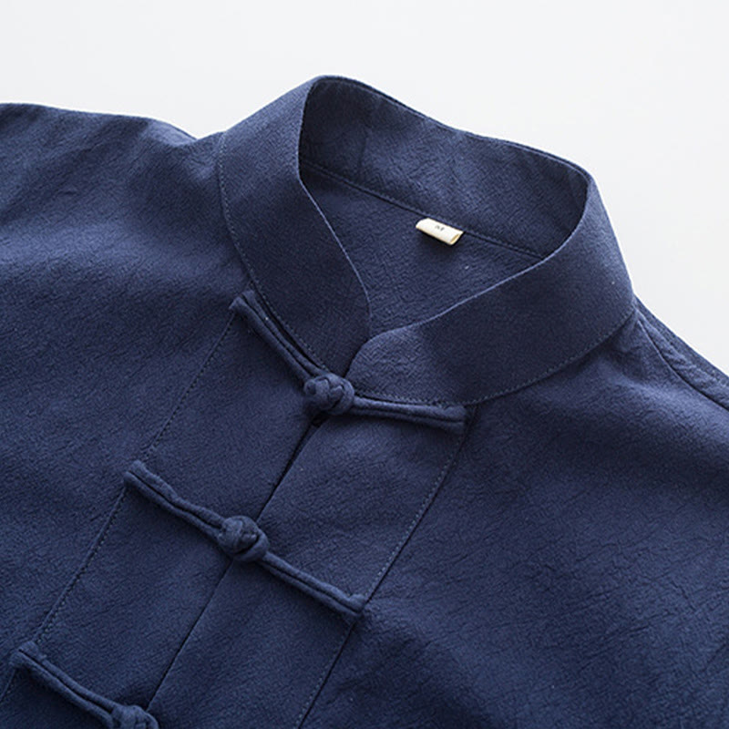 Buddha Stones 2Pcs Tang Suit Men's Frog-Button Cotton Long Sleeve Shirt Pants Set With Pockets - image 5