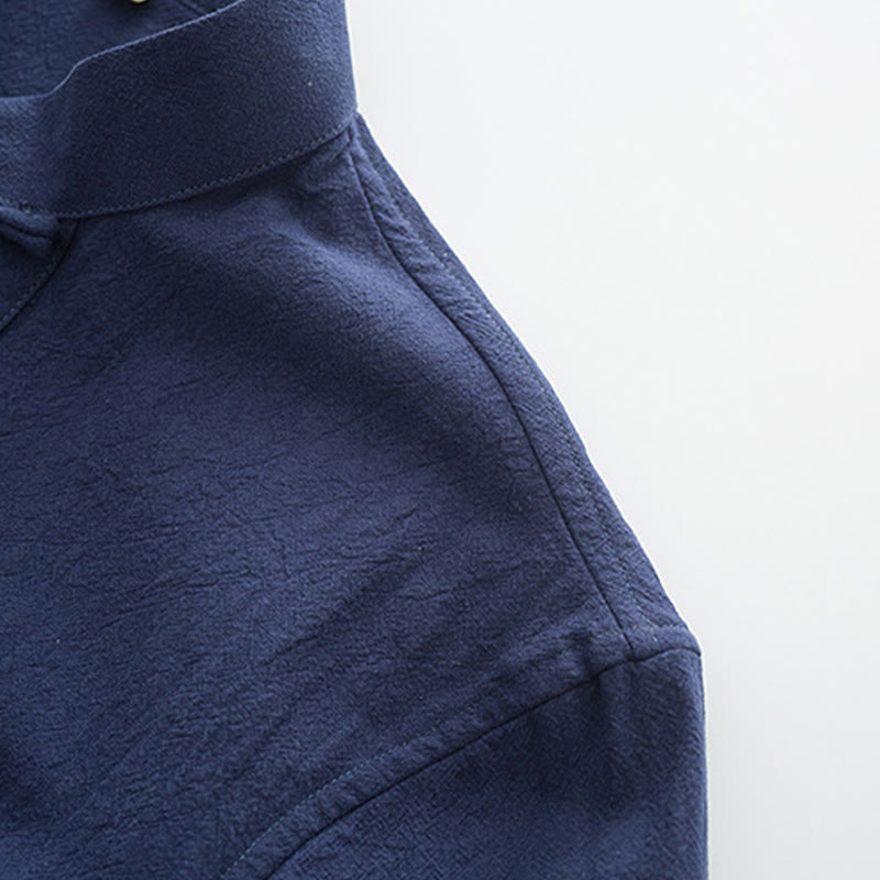 Buddha Stones 2Pcs Tang Suit Men's Frog-Button Cotton Long Sleeve Shirt Pants Set With Pockets - image 6