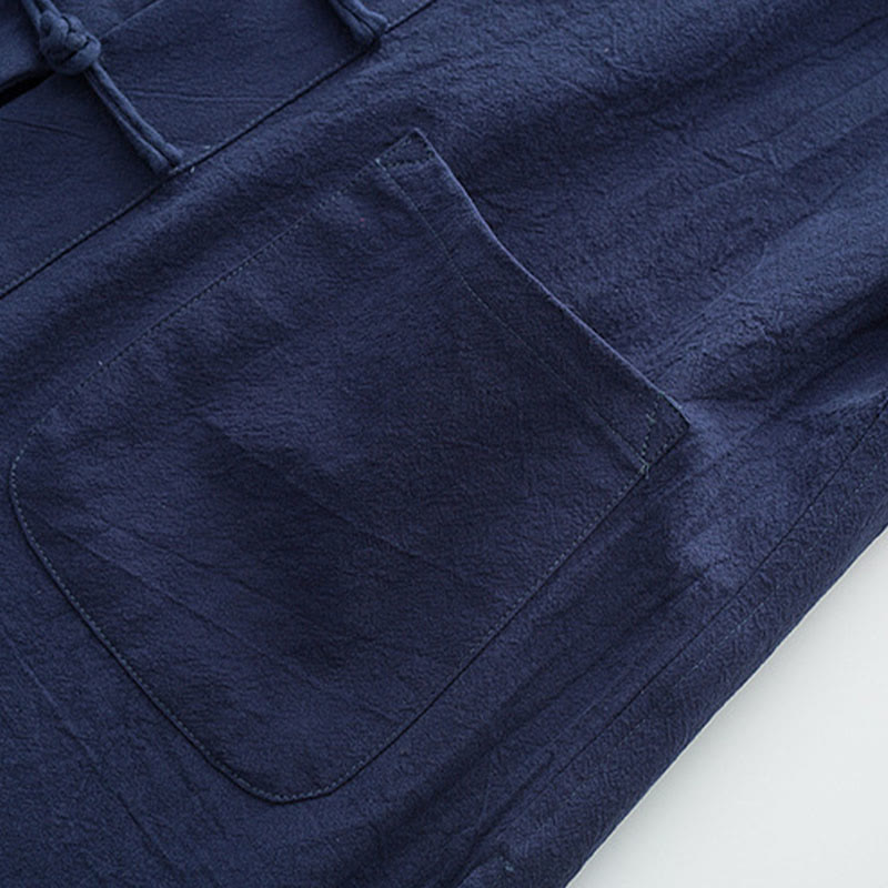 Buddha Stones 2Pcs Tang Suit Men's Frog-Button Cotton Long Sleeve Shirt Pants Set With Pockets - image 9