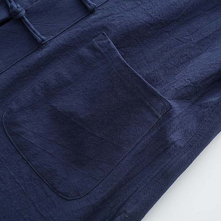 Buddha Stones 2Pcs Tang Suit Men's Frog-Button Cotton Long Sleeve Shirt Pants Set With Pockets - image 9