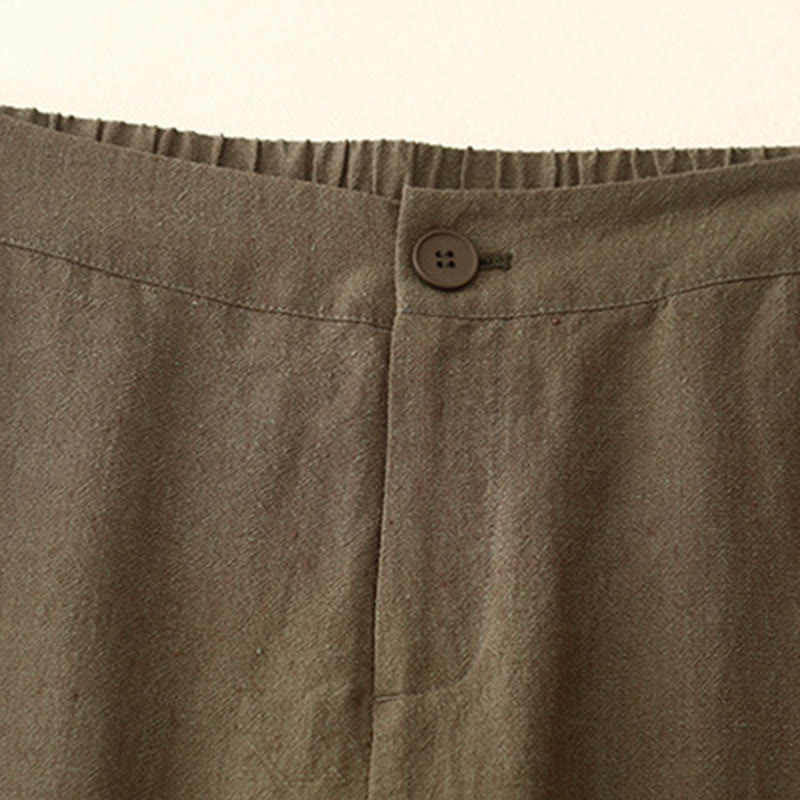 Buddha Stones Casual Plain Women's Cotton Linen Elastic Waist  Wide Leg Pants With Pockets - image 2