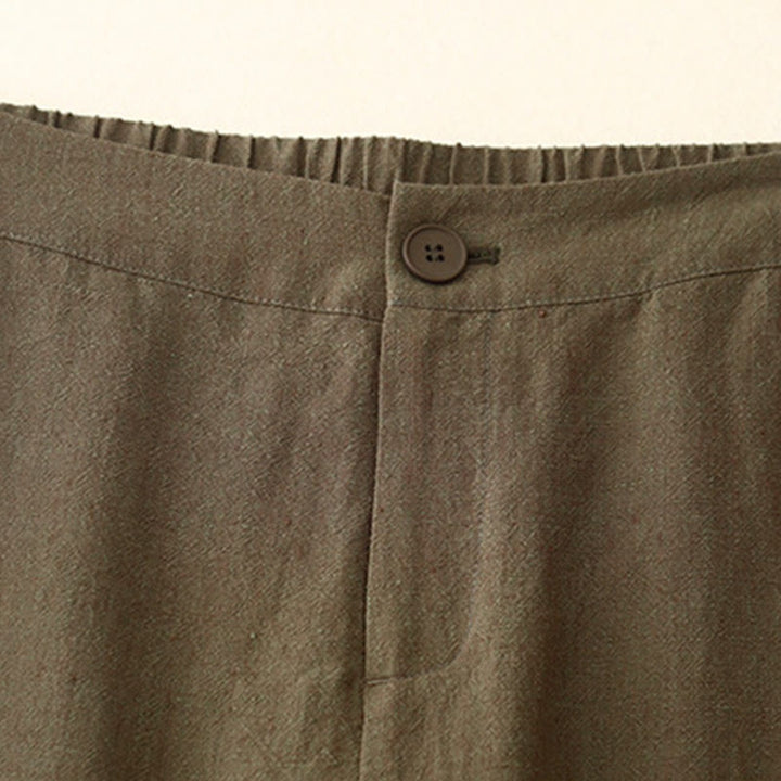 Buddha Stones Casual Plain Women's Cotton Linen Elastic Waist  Wide Leg Pants With Pockets - image 2