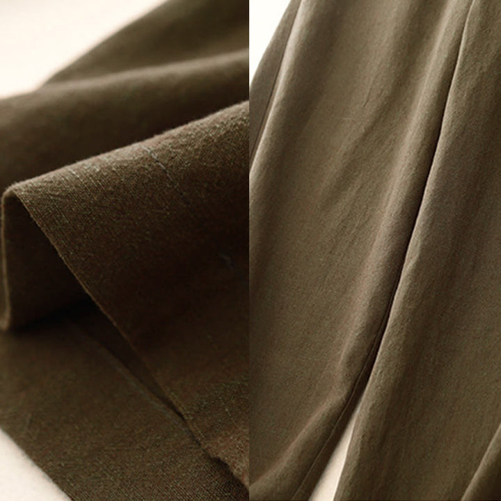 Buddha Stones Casual Plain Women's Cotton Linen Elastic Waist  Wide Leg Pants With Pockets - image 4