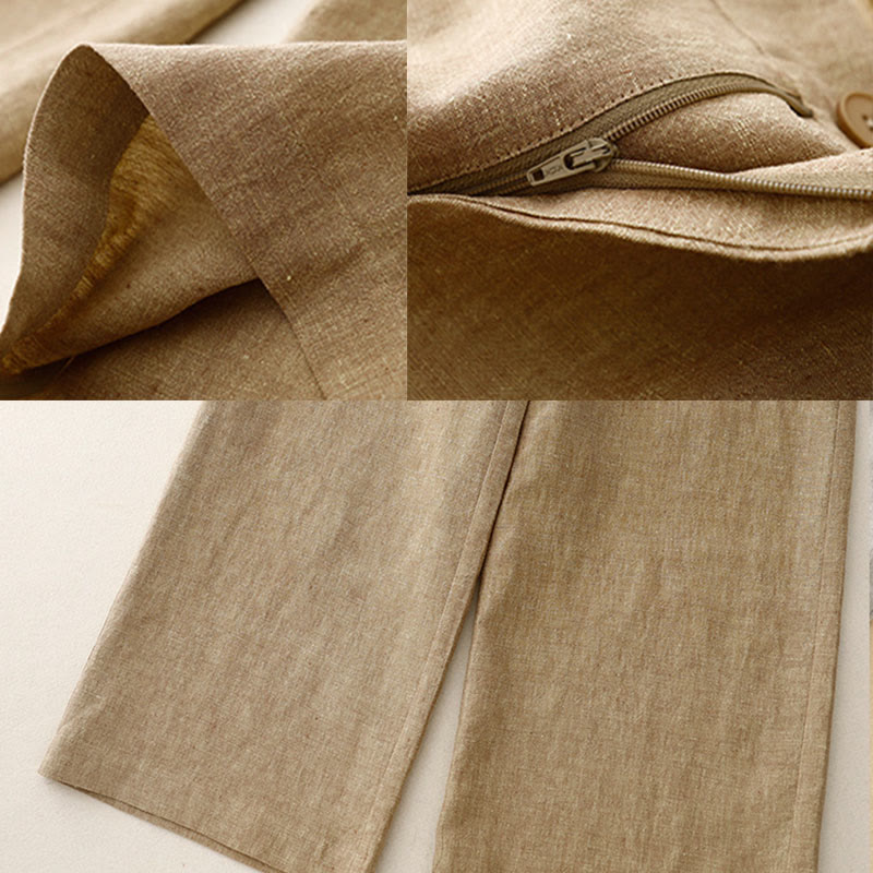 Buddha Stones Casual Plain Women's Cotton Linen Elastic Waist  Wide Leg Pants With Pockets - image 10