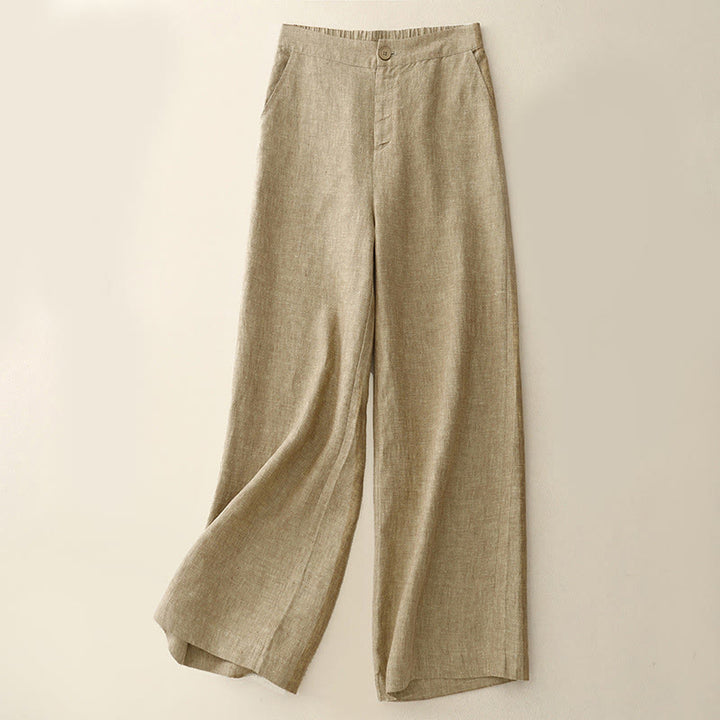 Buddha Stones Casual Plain Women's Cotton Linen Elastic Waist  Wide Leg Pants With Pockets - Wheat - US8-10,UK/AU12-14,EU40-42 (2XL) - image 5