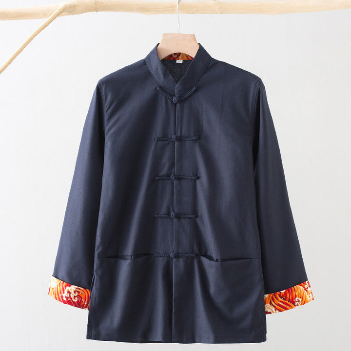 Buddha Stones Solid Embroidered Waves Long Sleeve Frog-Button Cotton Linen Men's Shirt - SteelBlue - US/UK/AU44,EU54 (4XL) - image 12