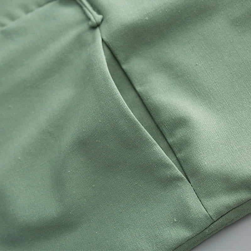 Buddha Stones Solid Embroidered Waves Long Sleeve Frog-Button Cotton Linen Men's Shirt - image 4