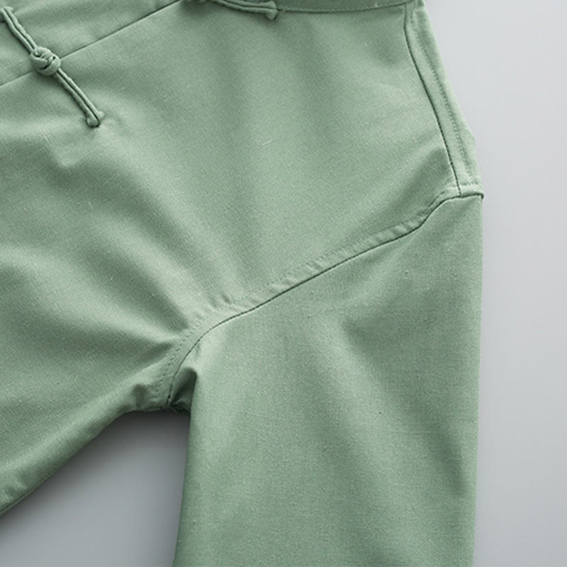 Buddha Stones Solid Embroidered Waves Long Sleeve Frog-Button Cotton Linen Men's Shirt - image 3