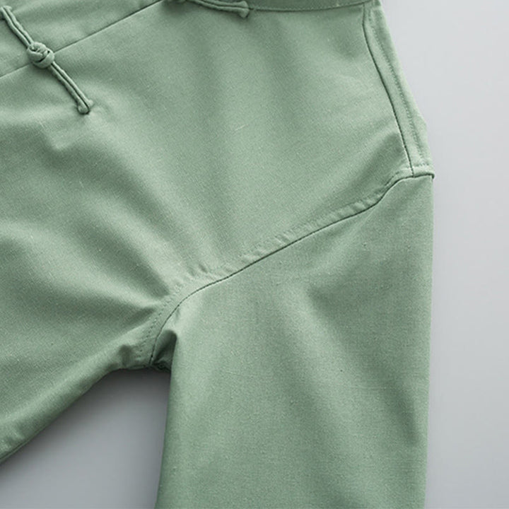 Buddha Stones Solid Embroidered Waves Long Sleeve Frog-Button Cotton Linen Men's Shirt - image 3