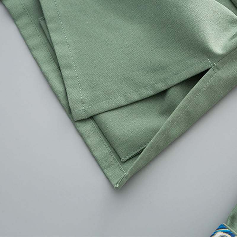 Buddha Stones Solid Embroidered Waves Long Sleeve Frog-Button Cotton Linen Men's Shirt - image 6