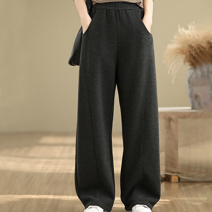 Buddha Stones Casual Thickening Women's Polyester Straight Leg Pants With Pockets - Black - US8-10,UK/AU12-14,EU40-42 (2XL) - image 0
