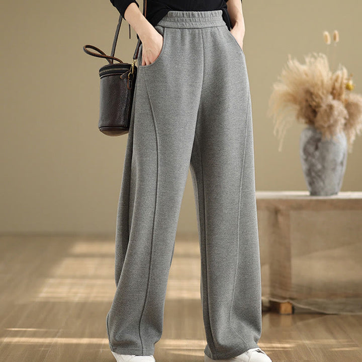 Buddha Stones Casual Thickening Women's Polyester Straight Leg Pants With Pockets - image 7