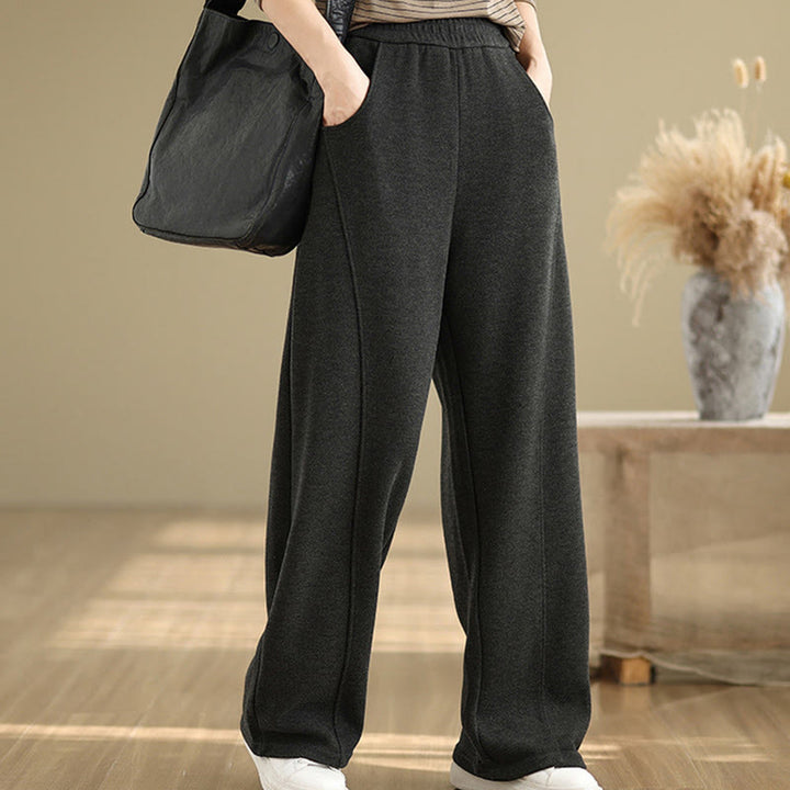 Buddha Stones Casual Thickening Women's Polyester Straight Leg Pants With Pockets - image 5