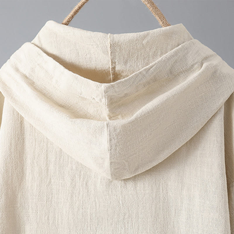 Buddha Stones Women's Plain Buttons Design Cotton Long Sleeve Hoodie With Pockets - image 3