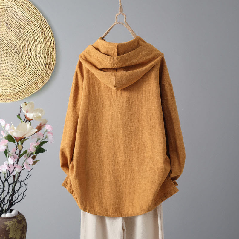 Buddha Stones Women's Plain Buttons Design Cotton Long Sleeve Hoodie With Pockets - image 8