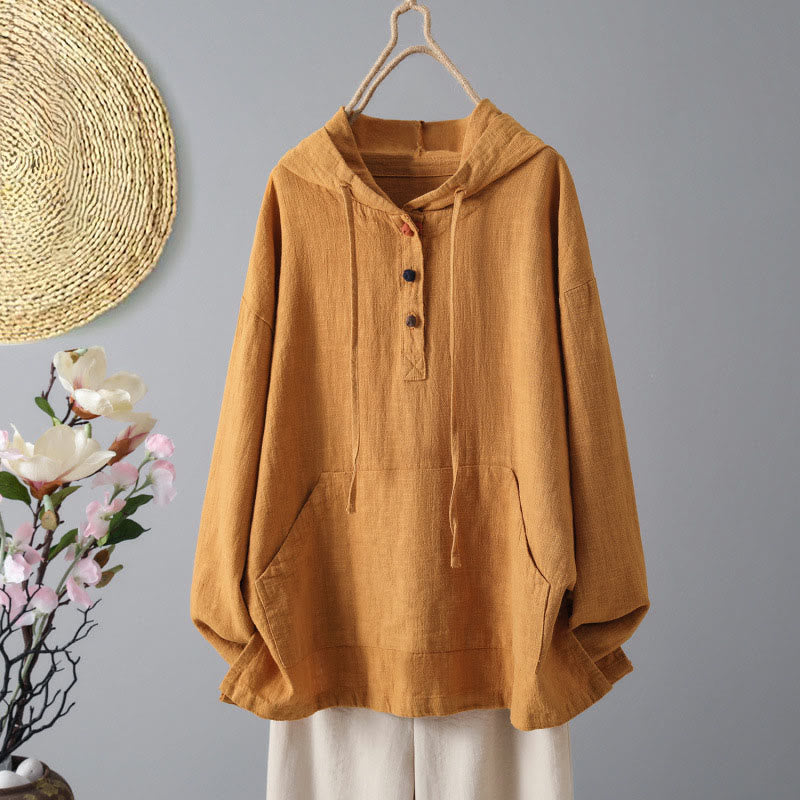 Buddha Stones Women's Plain Buttons Design Cotton Long Sleeve Hoodie With Pockets - DarkOrange - US12,UK/AU16,EU44 (2XL) - image 7