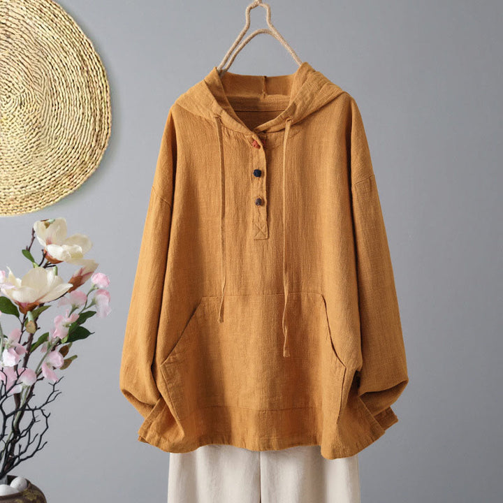 Buddha Stones Women's Plain Buttons Design Cotton Long Sleeve Hoodie With Pockets - DarkOrange - US12,UK/AU16,EU44 (2XL) - image 7