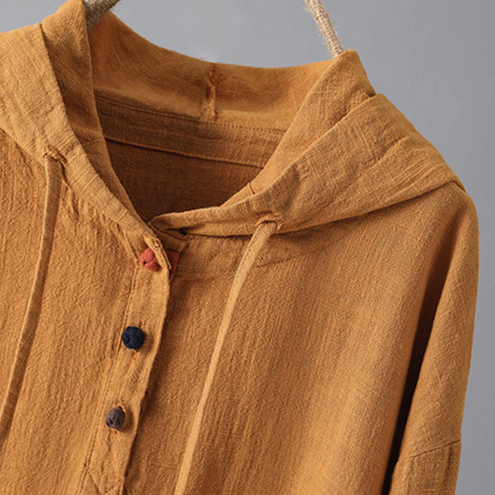 Buddha Stones Women's Plain Buttons Design Cotton Long Sleeve Hoodie With Pockets - image 10