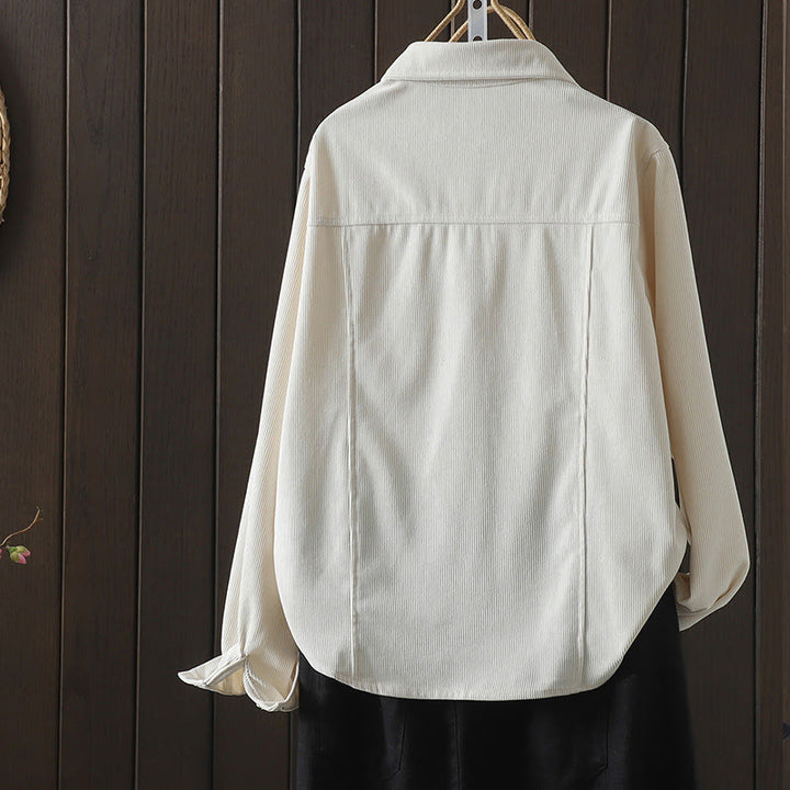 Buddha Stones Commute Plain Buttons Cotton Corduroy Women's Long Sleeve Shirt - image 8