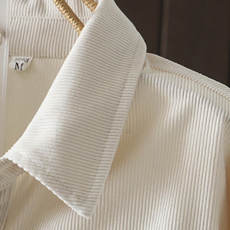 Buddha Stones Commute Plain Buttons Cotton Corduroy Women's Long Sleeve Shirt - image 11