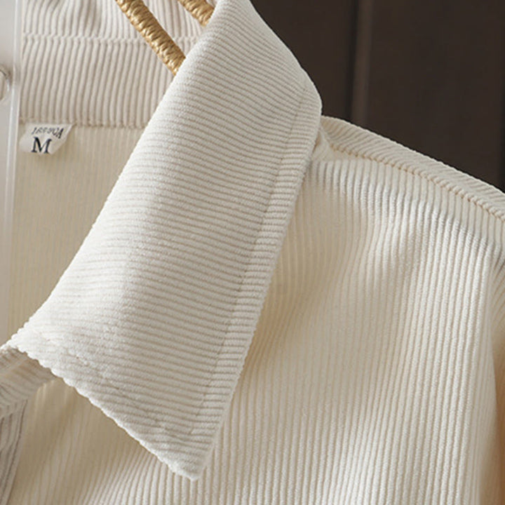 Buddha Stones Commute Plain Buttons Cotton Corduroy Women's Long Sleeve Shirt - image 11