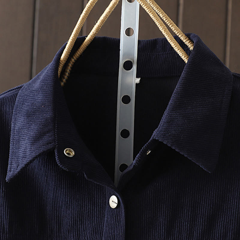 Buddha Stones Commute Plain Buttons Cotton Corduroy Women's Long Sleeve Shirt - image 1