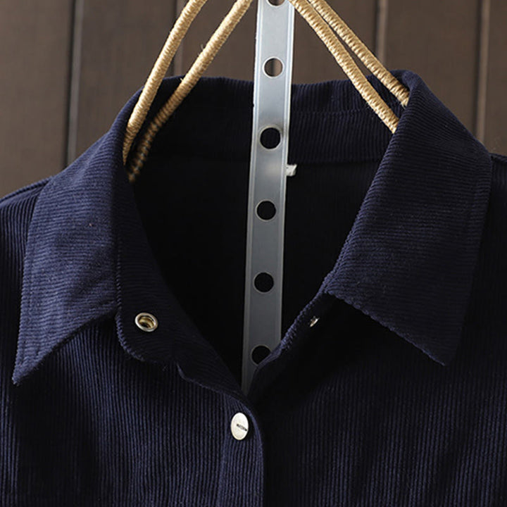 Buddha Stones Commute Plain Buttons Cotton Corduroy Women's Long Sleeve Shirt - image 1