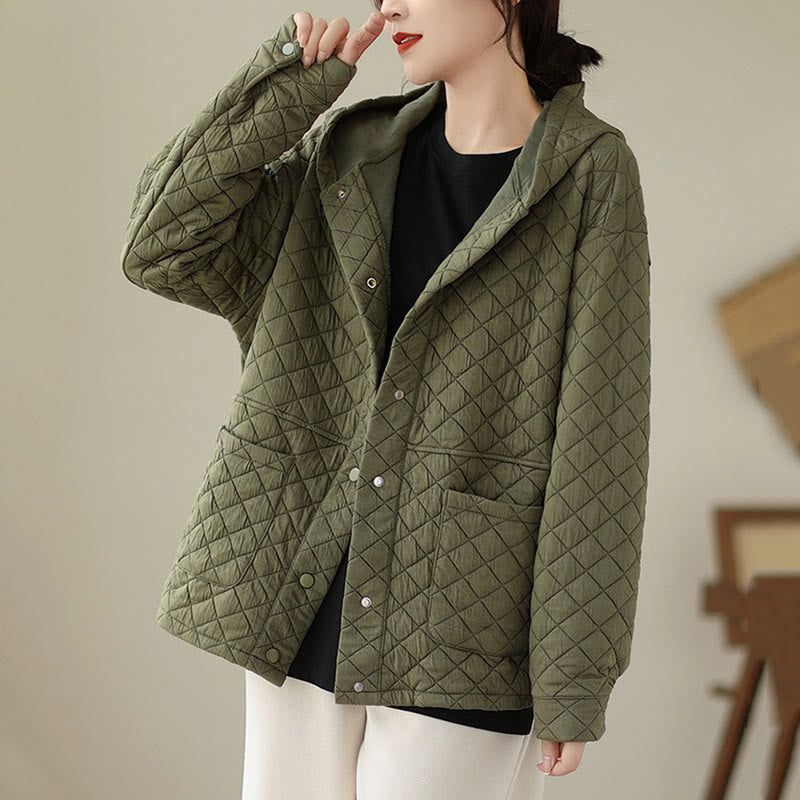 Buddha Stones Plain Hoodie Design Women's Cotton Thermal Long Sleeve Jacket With Pockets - image 1