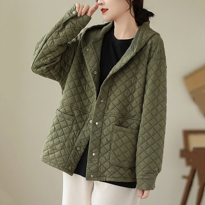 Buddha Stones Plain Hoodie Design Women's Cotton Thermal Long Sleeve Jacket With Pockets - image 1