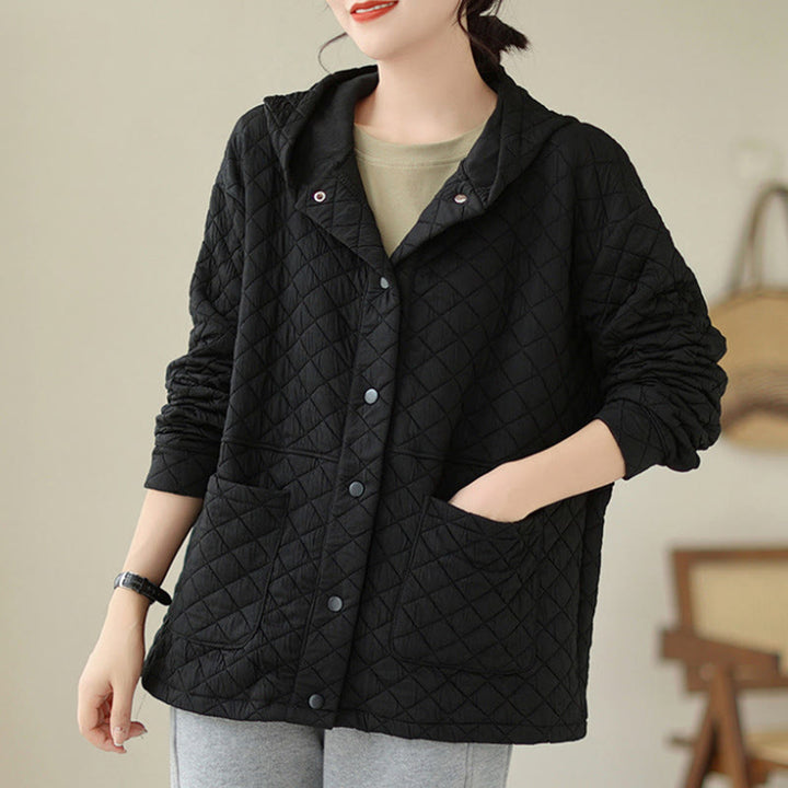 Buddha Stones Plain Hoodie Design Women's Cotton Thermal Long Sleeve Jacket With Pockets - image 10