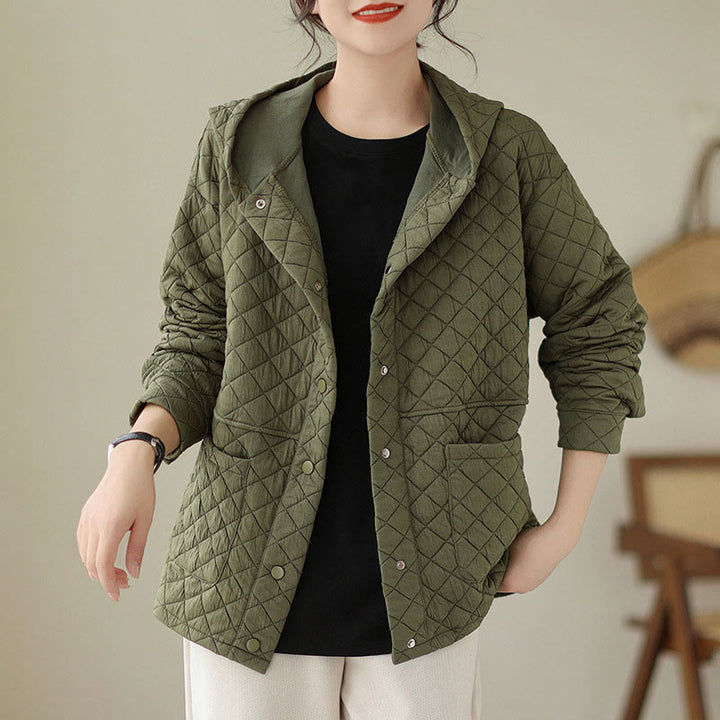 Buddha Stones Plain Hoodie Design Women's Cotton Thermal Long Sleeve Jacket With Pockets - OliveDrab - US14,UK/AU18,EU46 (2XL) - image 0