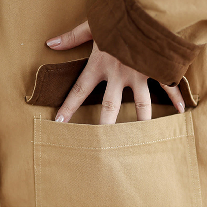 Buddha Stones Plain Lapel Buttons Design Women's Long Sleeve Quilted Cotton Jacket With Pockets - image 8