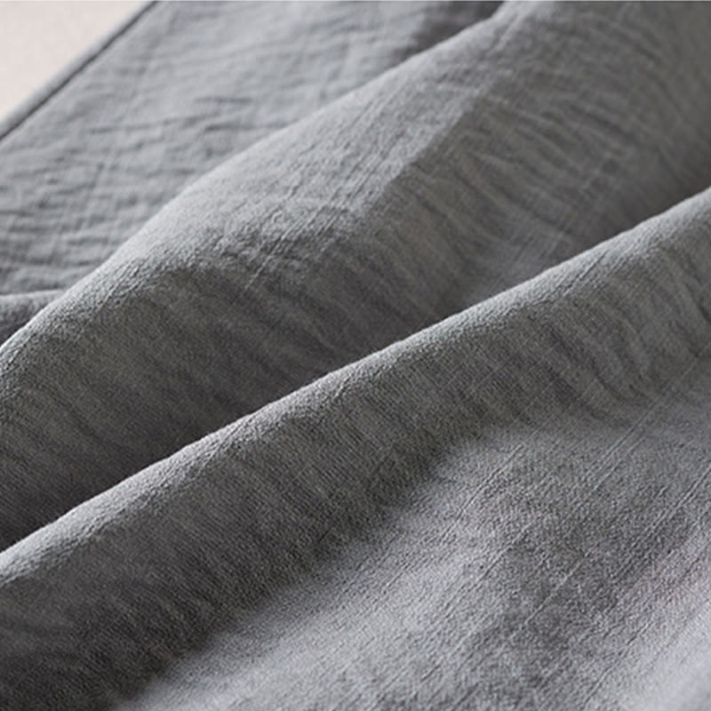 Buddha Stones Pure Color Notched Collar Drawstring Cotton Long Sleeve Midi Dress With Pockets - image 12