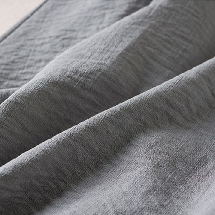 Buddha Stones Pure Color Notched Collar Drawstring Cotton Long Sleeve Midi Dress With Pockets - image 12