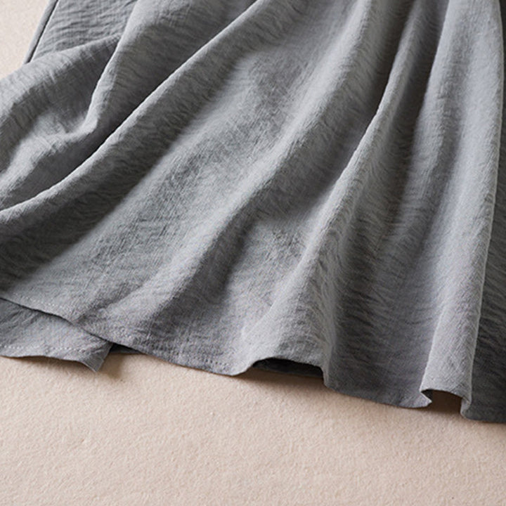 Buddha Stones Pure Color Notched Collar Drawstring Cotton Long Sleeve Midi Dress With Pockets - image 14