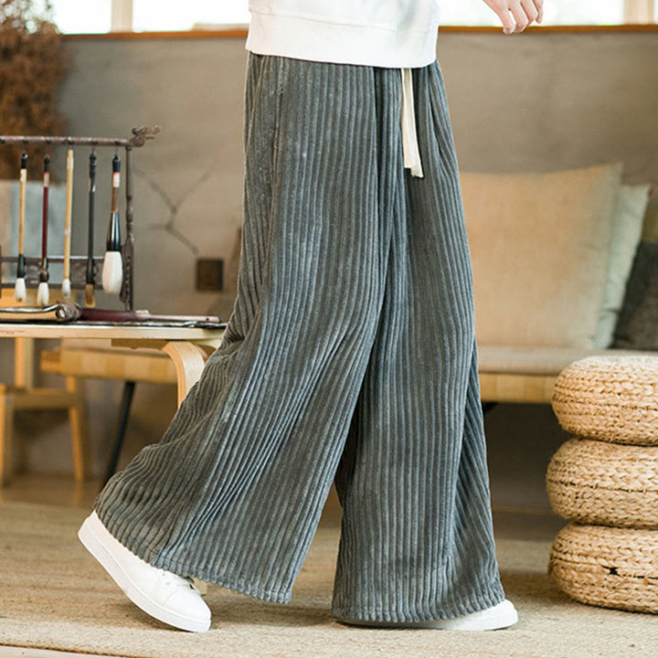 Buddha Stones Commute Plain Drawstring Men's Wide Leg Cotton Corduroy Pants With Pockets - image 21