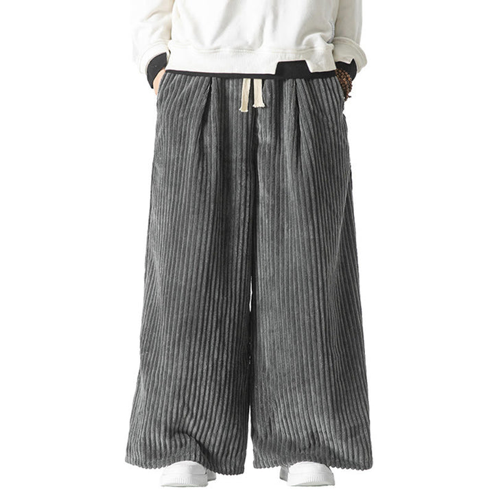 Buddha Stones Commute Plain Drawstring Men's Wide Leg Cotton Corduroy Pants With Pockets - image 28