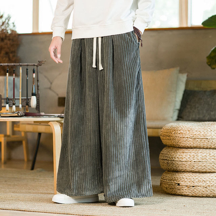 Buddha Stones Commute Plain Drawstring Men's Wide Leg Cotton Corduroy Pants With Pockets - SlateGray - US/UK/AU46,EU56 (5XL) - image 18
