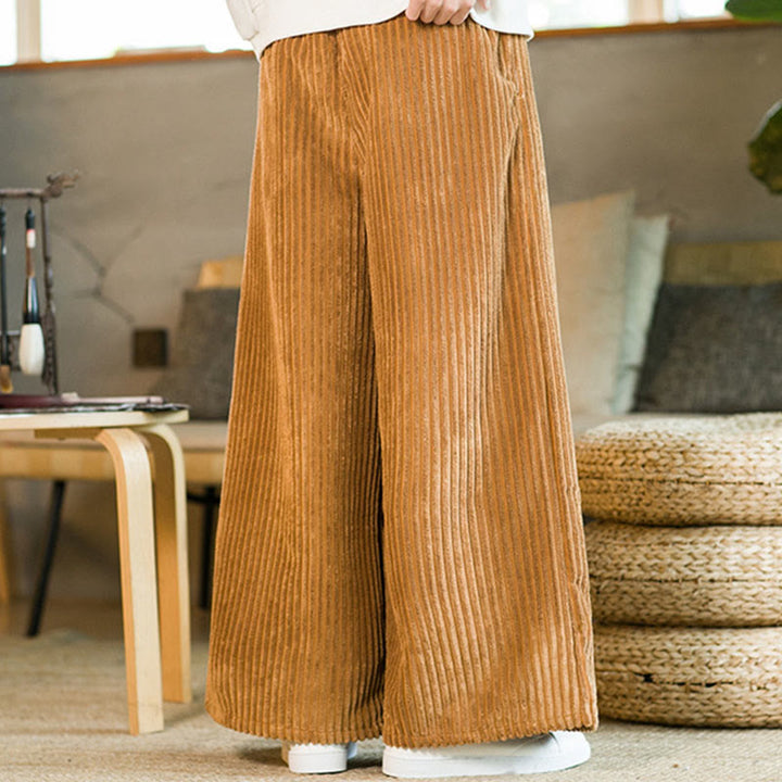 Buddha Stones Commute Plain Drawstring Men's Wide Leg Cotton Corduroy Pants With Pockets - image 8