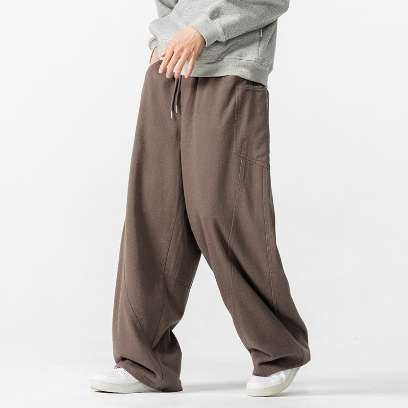 Buddha Stones Fall Pure Color Men's Wide Leg Cotton Drawstring Pants With Pockets - Sienna - US/UK/AU46,EU56 (5XL) - image 0